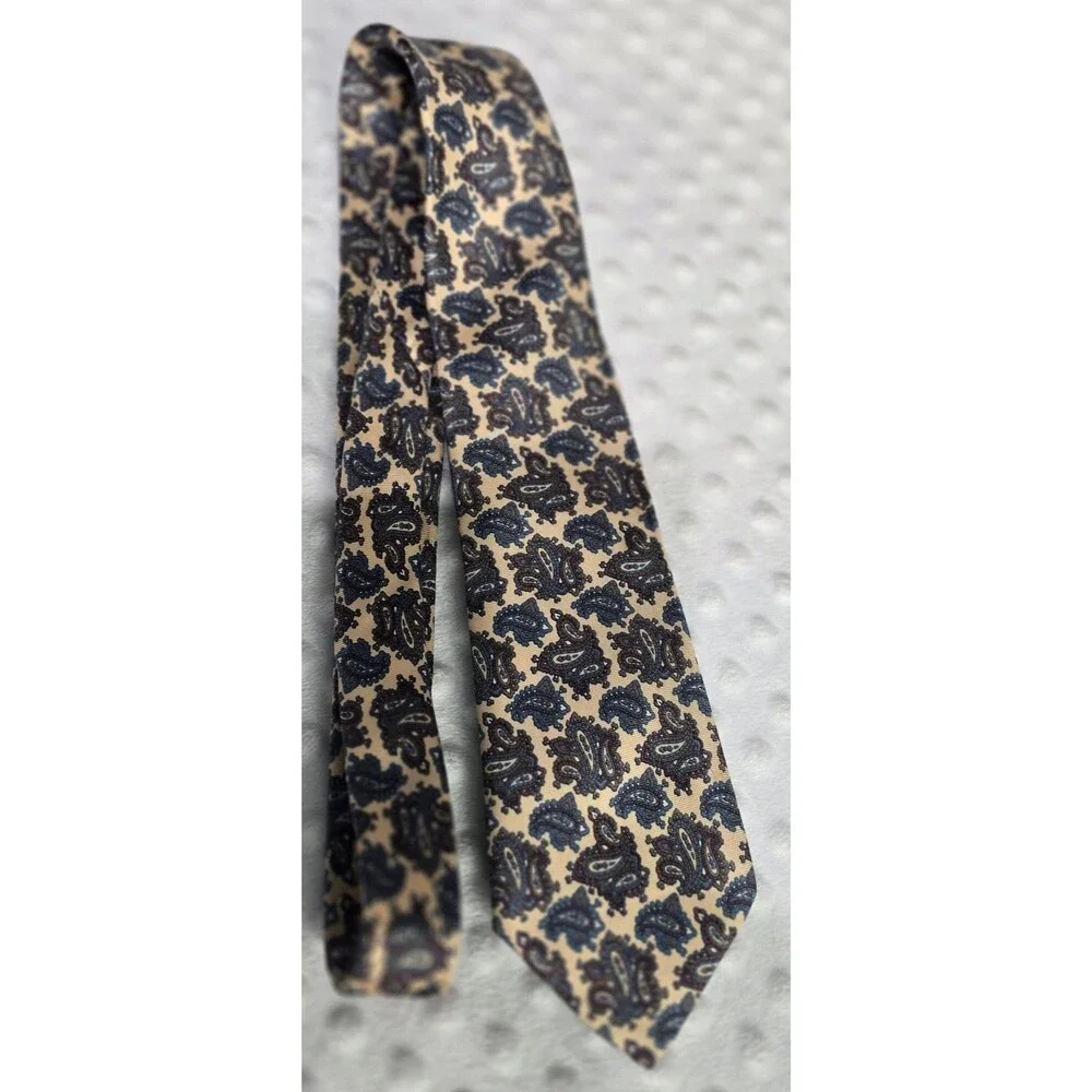 Vintage Hill & Archer Men's Tie Paisley Business Class Necktie Made In USA Beige